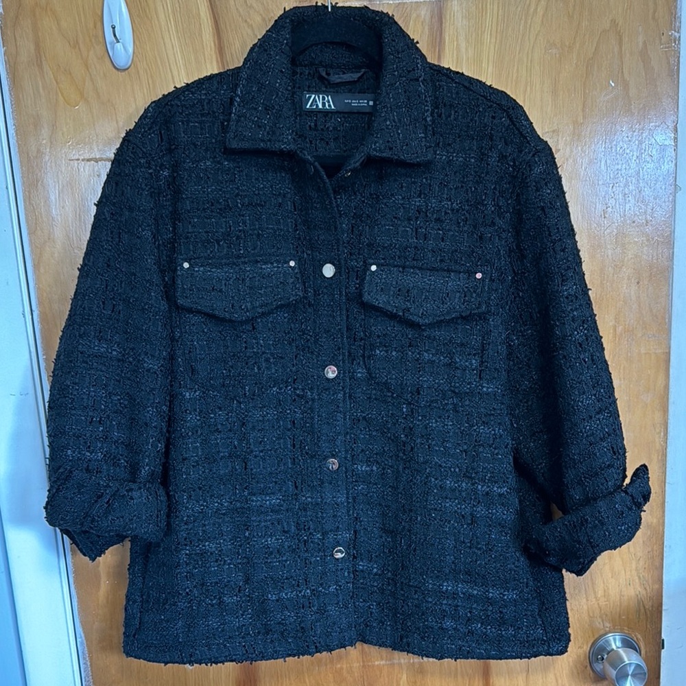 Zara Women's Black Tweed Shacket